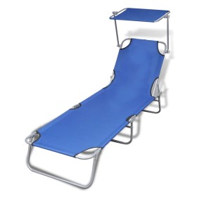 Folding lounger with steel hood and blue fabric by vidaXL, Loungers - Ref: Foro24-41196, Price: 62,30 €, Discount: %