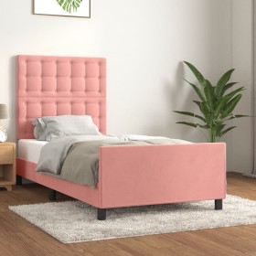 Pink velvet bed frame with headboard 100x200 cm by vidaXL, Beds and slatted bases - Ref: Foro24-3125988, Price: 166,63 €, Dis...