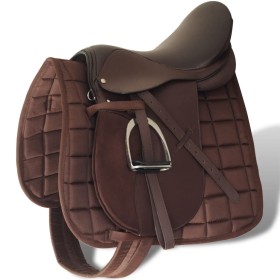 17.5" brown leather horse saddle set, 12 cm, 5 in 1 by vidaXL, Frames - Ref: Foro24-90647, Price: 169,99 €, Discount: %