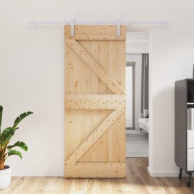 Puerta corredera con herrajes madera maciza de pino 85x210 cm de vidaXL, Puertas - Ref: Foro24-3203021, Precio: 197,94 €, Des...