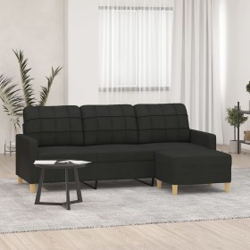 Sofá de 3 plazas con taburete de tela negro 180 cm de vidaXL, Sofás - Ref: Foro24-3201005, Precio: 356,03 €, Descuento: %