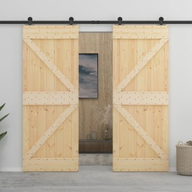 Puerta corredera con herrajes madera maciza de pino 80x210 cm de vidaXL, Puertas - Ref: Foro24-3057585, Precio: 365,99 €, Des...