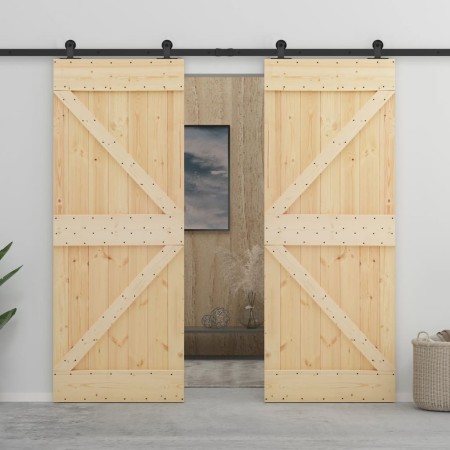 Sliding door with solid pine wood hardware 80x210 cm by vidaXL, Doors - Ref: Foro24-3057585, Price: 390,61 €, Discount: %