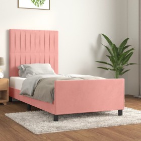 Pink velvet bed frame with headboard 90x200 cm by vidaXL, Beds and slatted bases - Ref: Foro24-3125860, Price: 157,52 €, Disc...