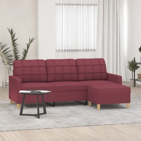 Sofá de 3 plazas con taburete de tela rojo tinto 180 cm de vidaXL, Sofás - Ref: Foro24-3201007, Precio: 354,55 €, Descuento: %