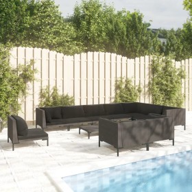 11 Stk. Gartensofas und Kissen synthetisches Rattan dunkelgrau von vidaXL, Gartensets - Ref: Foro24-3099883, Preis: 826,99 €,...