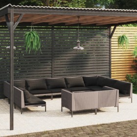 11 Stk. Gartensofas und Kissen synthetisches Rattan dunkelgrau von vidaXL, Gartensets - Ref: Foro24-3099944, Preis: 999,99 €,...