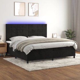 Box spring bed with mattress and LED black velvet 200x200 cm by vidaXL, Beds and slatted bases - Ref: Foro24-3136145, Price: ...