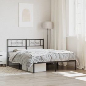 Bed frame with black metal headboard 140x190 cm by vidaXL, Beds and slatted bases - Ref: Foro24-355267, Price: 96,68 €, Disco...