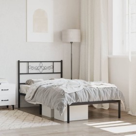 Bed frame with black metal headboard 90x190 cm by vidaXL, Beds and slatted bases - Ref: Foro24-355259, Price: 61,99 €, Discou...