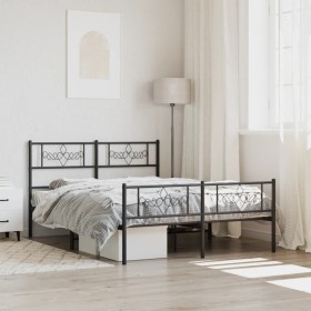 Black metal headboard and footboard bed frame 135x190 cm by vidaXL, Beds and slatted bases - Ref: Foro24-355284, Price: 105,9...