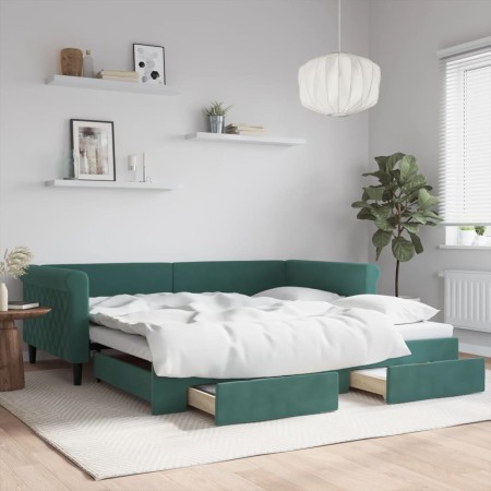 Trundle sofa bed with drawers dark green velvet 100x200 cm by vidaXL, Beds and slatted bases - Ref: Foro24-3197828, Price: 36...