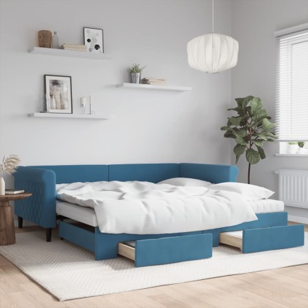 Trundle sofa bed with drawers blue velvet 100x200 cm by vidaXL, Beds and slatted bases - Ref: Foro24-3197849, Price: 636,70 €...