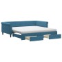 Trundle sofa bed with drawers blue velvet 100x200 cm by vidaXL, Beds and slatted bases - Ref: Foro24-3197849, Price: 636,70 €...