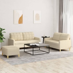 Set Sofas mit Kissen 3 Stück cremefarbener Stoff von vidaXL, Sofas - Ref: Foro24-3201284, Preis: 462,99 €, Rabatt: %