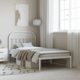 Estructura de cama de metal con cabecero blanco 100x190 cm de vidaXL, Camas y somieres - Ref: Foro24-353678, Precio: 66,99 €,...