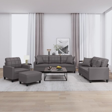 4-piece gray faux leather sofa set with cushions by vidaXL, Sofas - Ref: Foro24-3201355, Price: 777,79 €, Discount: %