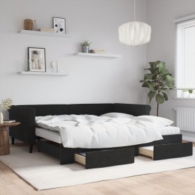 Sofá cama nido con cajones terciopelo negro 100x200 cm de vidaXL, Camas y somieres - Ref: Foro24-3197854, Precio: 489,51 €, D...