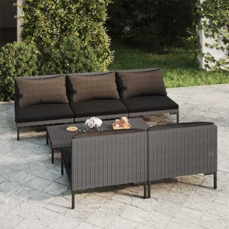 6-teilige Gartensofas und dunkelgraue synthetische Rattankissen von vidaXL, Gartensets - Ref: Foro24-3099794, Preis: 419,17 €...