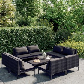 Gartensofas 9-teilig und Kissen dunkelgraues synthetisches Rattan von vidaXL, Gartensets - Ref: Foro24-3099806, Preis: 654,99...