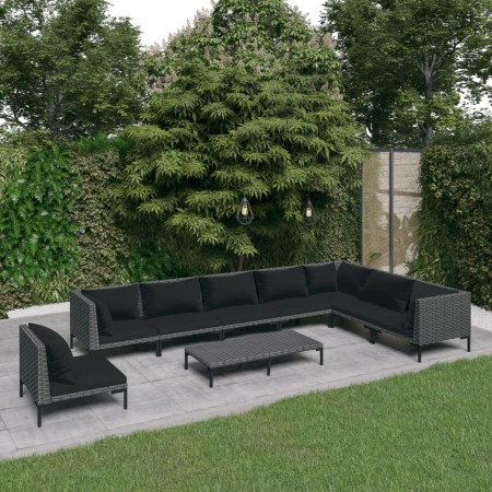 Gartensofas 9-teilig und Kissen dunkelgraues synthetisches Rattan von vidaXL, Gartensets - Ref: Foro24-3099859, Preis: 598,99...