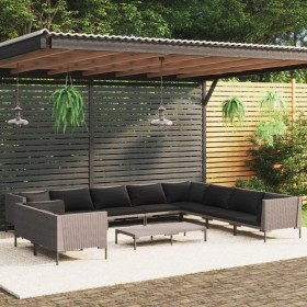 Gartensofas 11 Stück und Kissen dunkelgraues synthetisches Rattan von vidaXL, Gartensets - Ref: Foro24-3099899, Preis: 826,99...