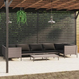 Gartensofa-Set 8-teilig mit dunkelgrauen synthetischen Rattankissen von vidaXL, Gartensets - Ref: Foro24-3099929, Preis: 516,...