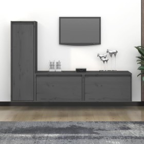 TV furniture 3 pieces solid gray pine wood by vidaXL, TV Furniture - Ref: Foro24-3100121, Price: 126,20 €, Discount: %