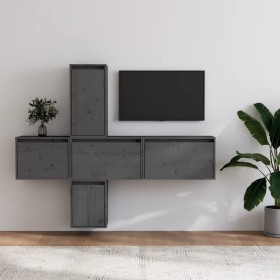 TV furniture 5 pieces solid gray pine wood by vidaXL, TV Furniture - Ref: Foro24-3100206, Price: 172,47 €, Discount: %