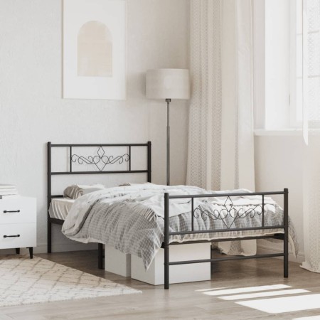 Bed frame with headboard and black metal footboard 107x203cm by vidaXL, Beds and slatted bases - Ref: Foro24-355281, Price: 8...