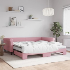 Trundle sofa bed with pink velvet mattress 100x200 cm by vidaXL, Beds and slatted bases - Ref: Foro24-3197805, Price: 566,99 ...