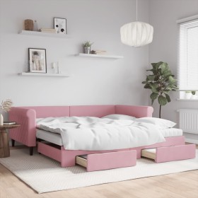 Trundle sofa bed with pink velvet drawers 100x200 cm by vidaXL, Beds and slatted bases - Ref: Foro24-3197853, Price: 634,99 €...