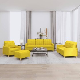 Sofa set with cushions 4 pieces light yellow fabric by vidaXL, Sofas - Ref: Foro24-3201255, Price: 668,20 €, Discount: %