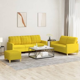 Sofa set with cushions 3 pieces light yellow fabric by vidaXL, Sofas - Ref: Foro24-3201319, Price: 526,02 €, Discount: %