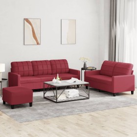 Red synthetic leather 3-piece sofa set with cushions by vidaXL, Sofas - Ref: Foro24-3201386, Price: 609,78 €, Discount: %