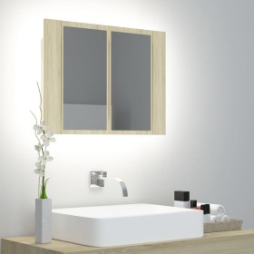 Armario espejo de baño LED acrílico roble Sonoma 60x12x45 cm de vidaXL, Tocadores de baño - Ref: Foro24-804959, Precio: 58,98...