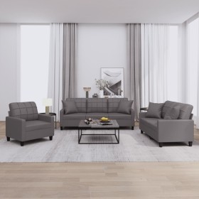 Gray synthetic leather 3-piece sofa set with cushions by vidaXL, Sofas - Ref: Foro24-3201350, Price: 681,06 €, Discount: %