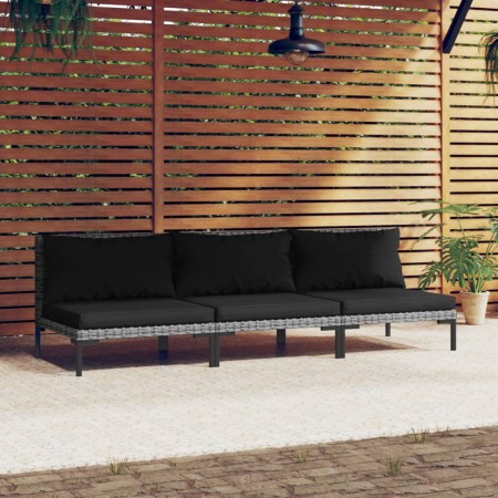 3-teilige Gartensofas mit halbrunden Kissen aus synthetischem Rattan von vidaXL, Modulare Sofas für den Außenbereich - Ref: F...