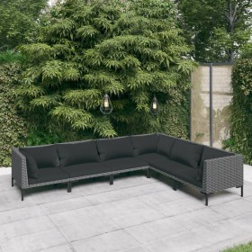 6-teilige Gartensofas und dunkelgraue synthetische Rattankissen von vidaXL, Gartensets - Ref: Foro24-3099842, Preis: 483,52 €...