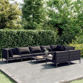 Gartensofas 9-teilig und Kissen dunkelgraues synthetisches Rattan von vidaXL, Gartensets - Ref: Foro24-3099863, Preis: 598,99...