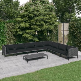 Gartensofas 9-teilig und Kissen dunkelgraues synthetisches Rattan von vidaXL, Gartensets - Ref: Foro24-3099849, Preis: 598,99...