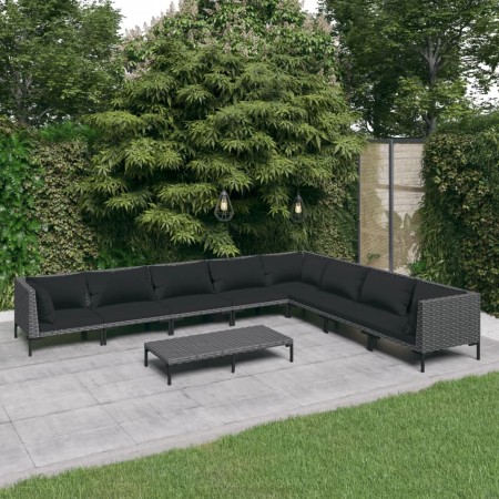 Garden sofas 9 pieces and cushions dark gray synthetic rattan by vidaXL, Garden sets - Ref: Foro24-3099849, Price: 743,63 €, ...