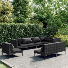 Gartensofa-Set 8-teilig mit dunkelgrauen synthetischen Rattankissen von vidaXL, Gartensets - Ref: Foro24-3099868, Preis: 669,...