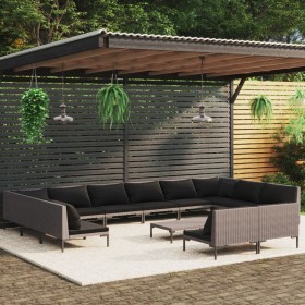 Gartenmöbel 13-teilig und Kissen dunkelgraues synthetisches Rattan von vidaXL, Gartensets - Ref: Foro24-3099939, Preis: 1,00 ...