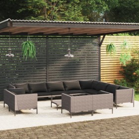 Gartenmöbel 13-teilig und Kissen dunkelgraues synthetisches Rattan von vidaXL, Gartensets - Ref: Foro24-3099905, Preis: 964,9...