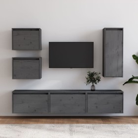 TV furniture 6 pieces solid gray pine wood by vidaXL, TV Furniture - Ref: Foro24-3100186, Price: 228,18 €, Discount: %