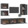 TV furniture 6 pieces solid gray pine wood by vidaXL, TV Furniture - Ref: Foro24-3100186, Price: 228,18 €, Discount: %