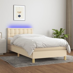 Cama box spring con colchón y LED tela crema 90x200 cm de vidaXL, Camas y somieres - Ref: Foro24-3134010, Precio: 326,22 €, D...