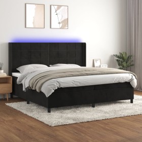 Box spring bed with mattress and LED black velvet 200x200 cm by vidaXL, Beds and slatted bases - Ref: Foro24-3139585, Price: ...