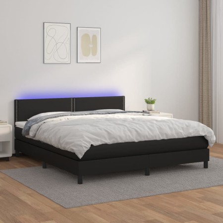 Box spring bed with mattress and LED black synthetic leather 180x200 cm by vidaXL, Beds and slatted bases - Ref: Foro24-31341...